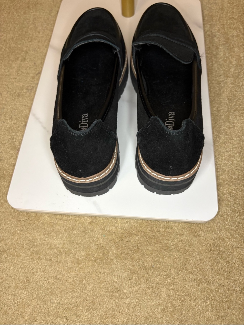 Aqua Diva Lola Black Suede Platform Penny Loafers - Picture 3 of 8
